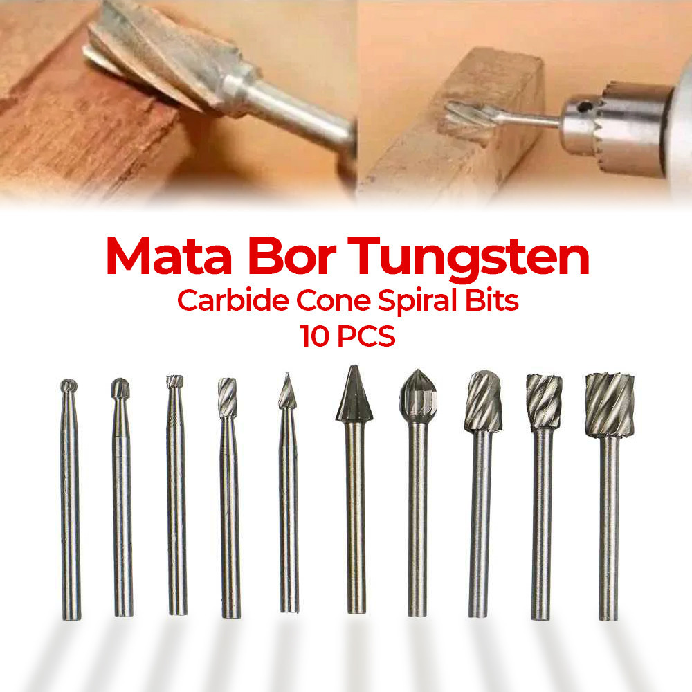 Mata Bor Macam Jenis Komplit - Taffware Mata Bor Tungsten Carbide Cone Spiral Bits 10 PCS - GJ0106
