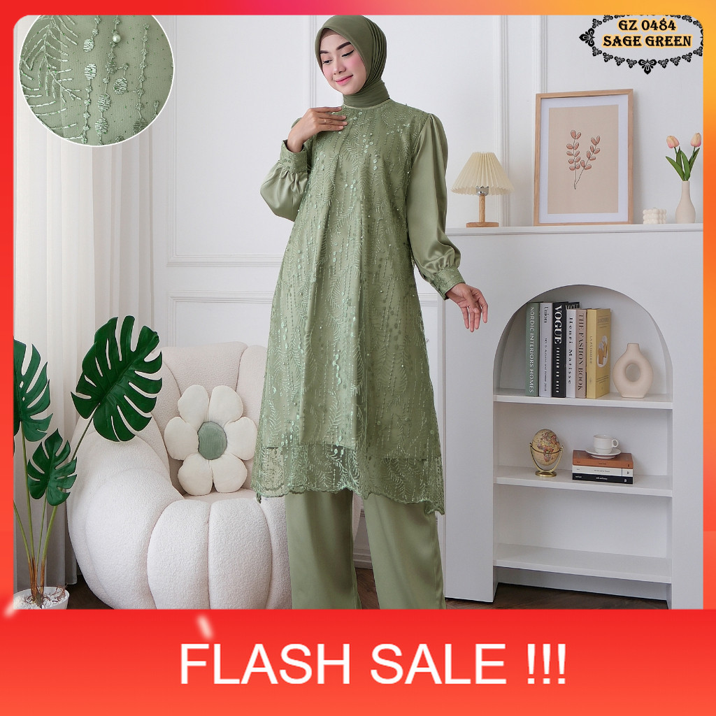 PROMO Setelan Celana Brukat Tille Sage Green GZ0484/ Setcel Brukat Sage Green/ Setcel Brukat Remaja/
