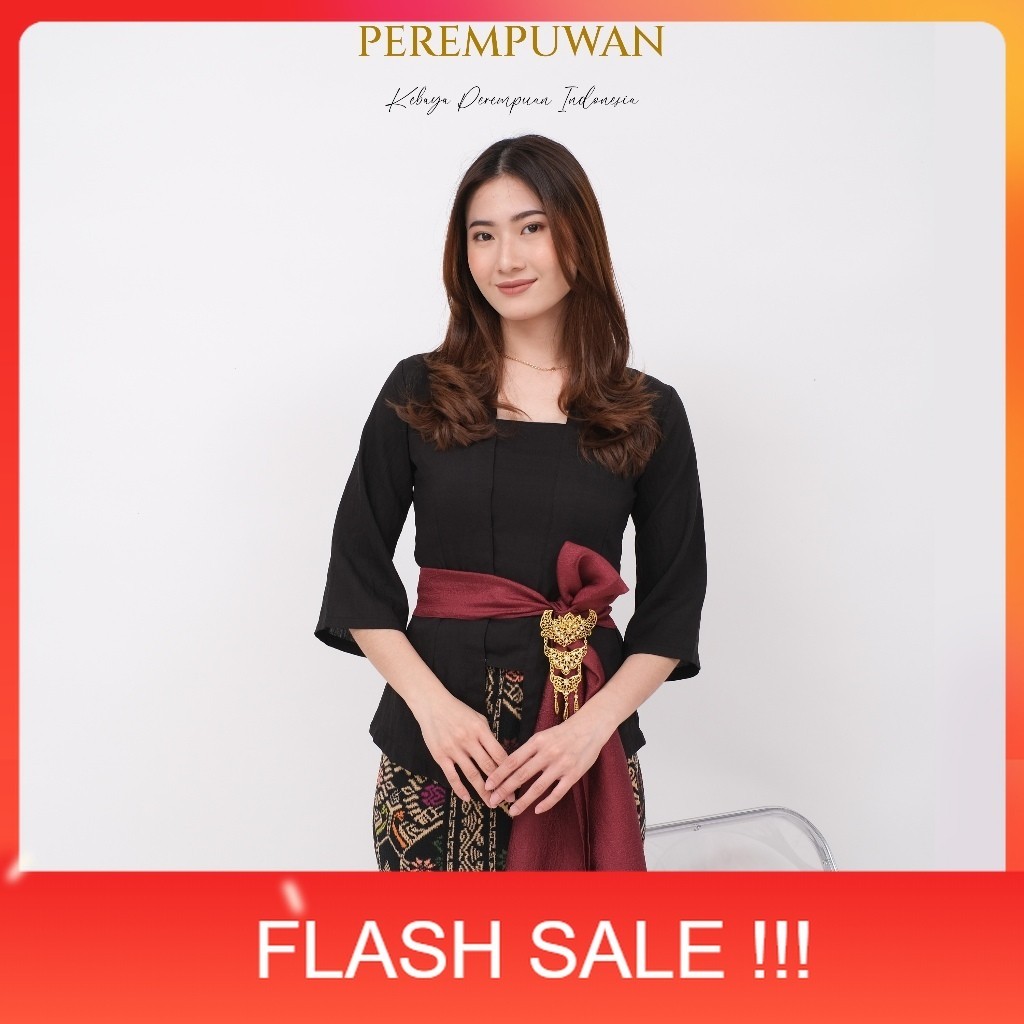 PROMO SAMAYA Kebaya Bali Set Kutu baru Kutubaru Hitam Putih Lengan Lonceng 3/4 kain Katun Linen untu