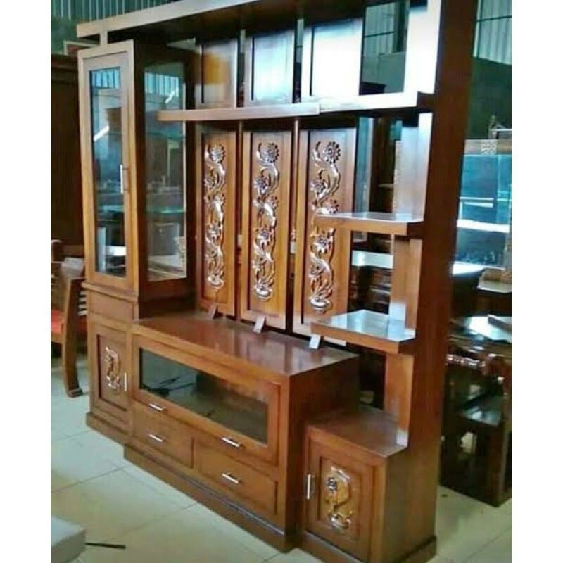 Partisi ruangan minimalis kayu jati ukir