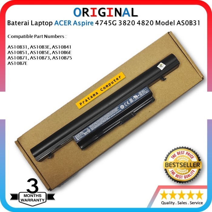 ORIGINAL Baterai Battery Batre Lapto Notebook Acer Aspire 4745 4745G Series AS10B31 AS10B41 AS10B71 