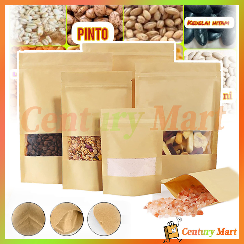 Standing Pouch Craft Windows Warna Coklat /Kemasan Paper Ziplock/ kemasan snack ziplock /standing po