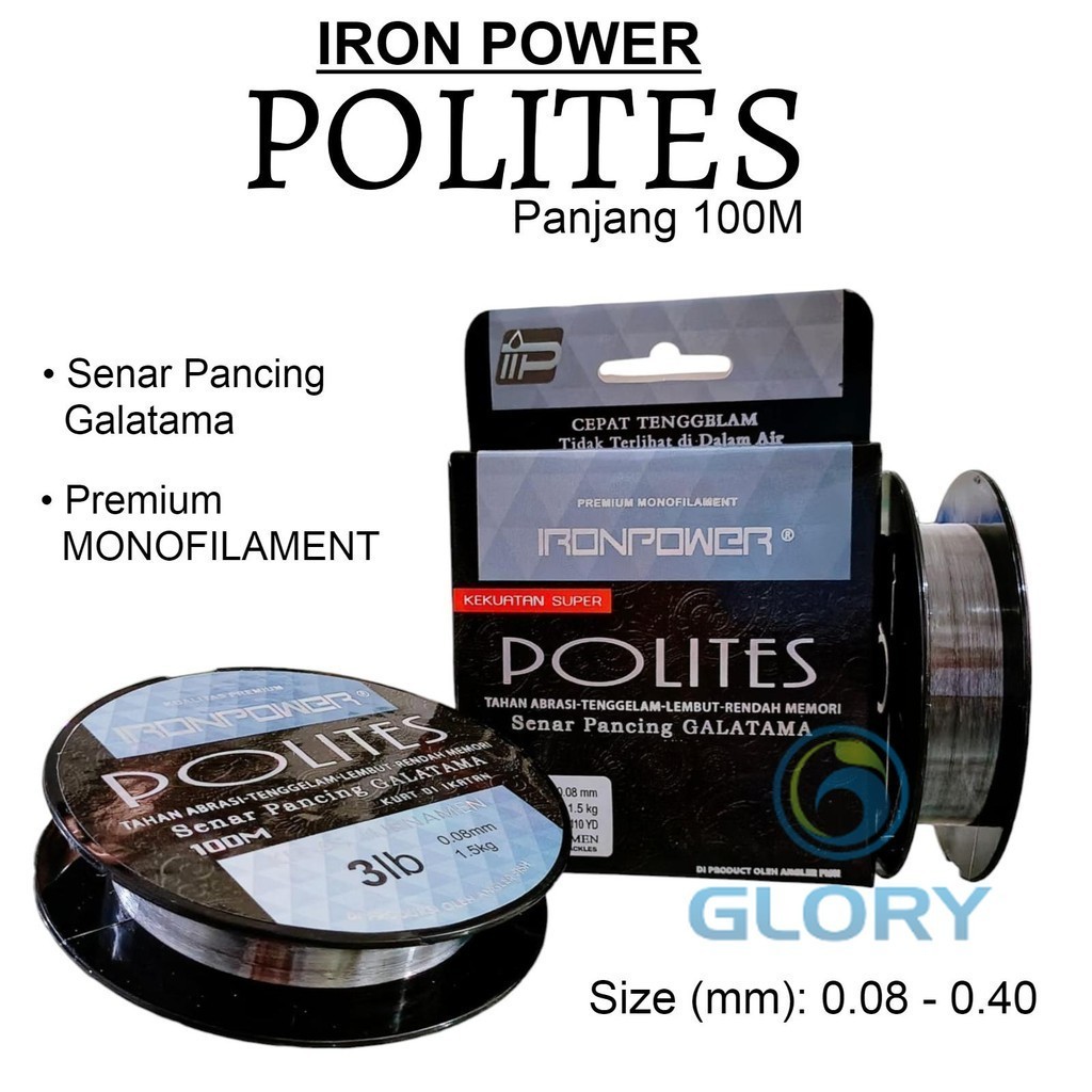 Iron Power Polites 0.08 Panjang 100m Senar Kenur  Pancing Premium Monofilament Tali Pancingan Anti K