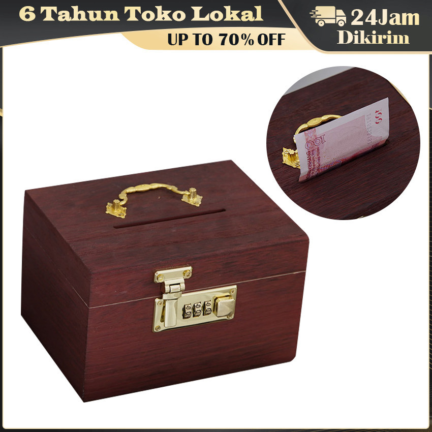 Kunci Kombinasi Bank Uang Bank Kayu / Dewasa Tabungan Rumah Kayu / Kotak Amal Jati Murah