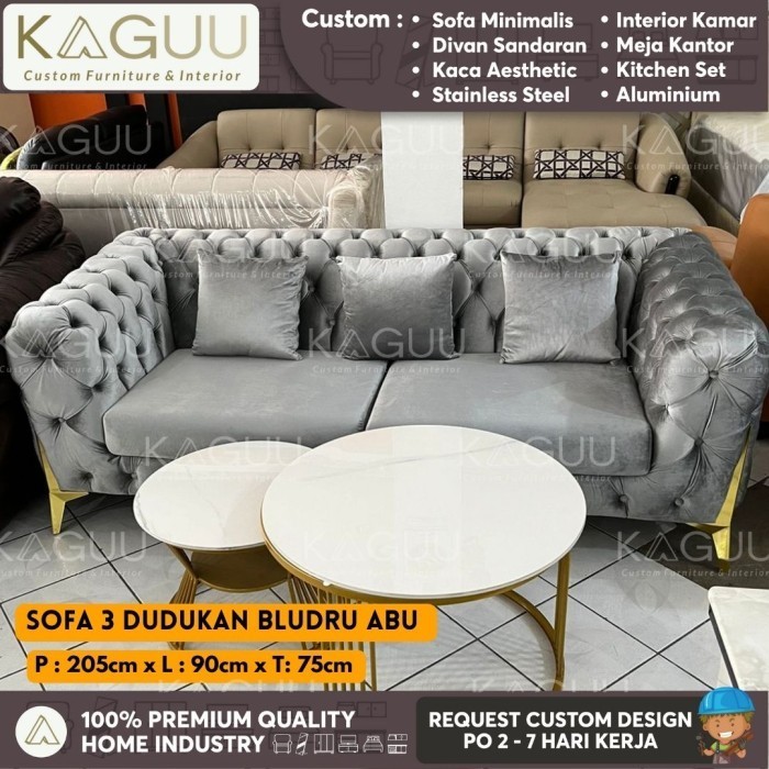 Costum Sofa 3 Dudukan / Sofa Tamu Bludru Abu / Kursi Tamu Palembang