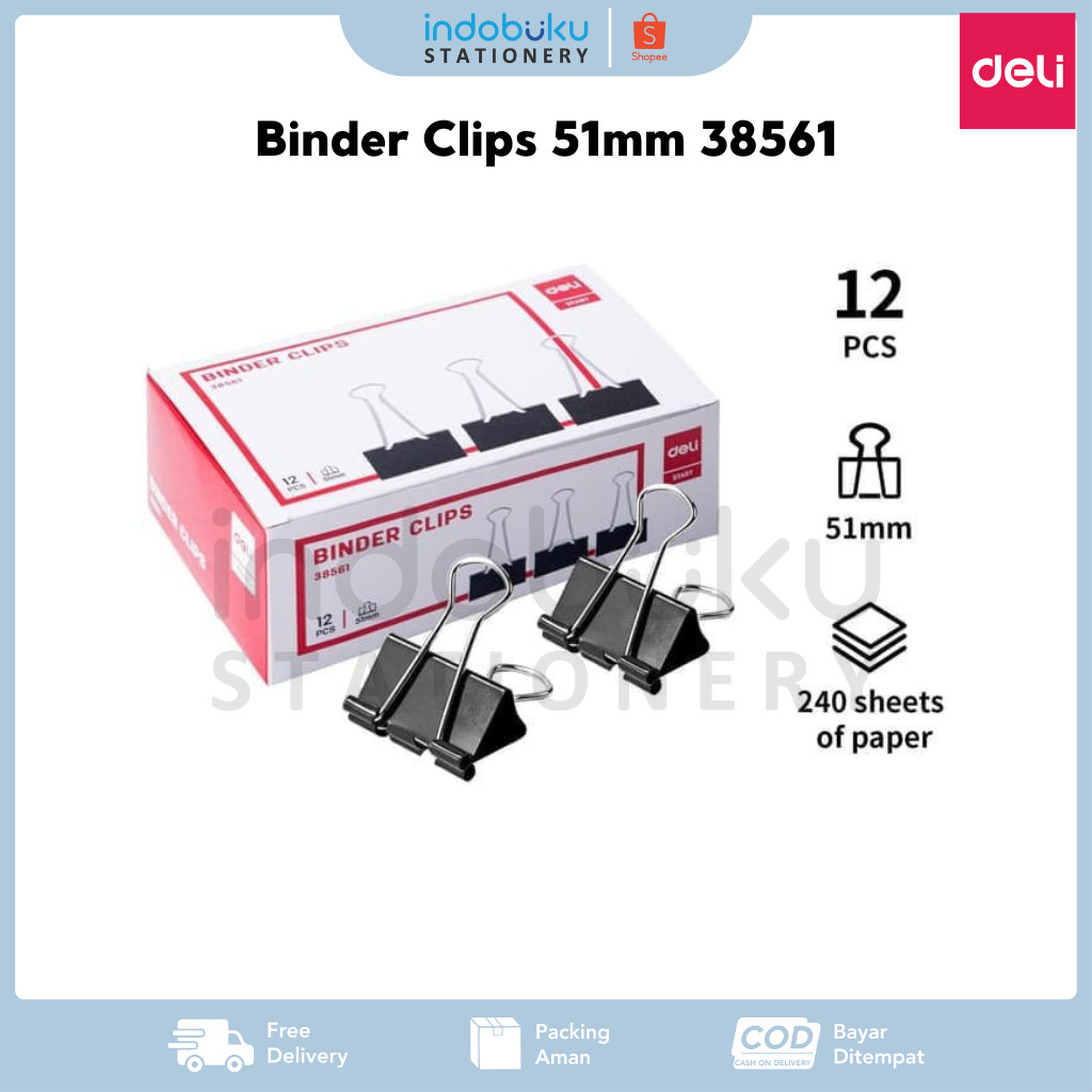 

Binder Clips Deli 51mm 38561 (1 Box Isi 12pcs)