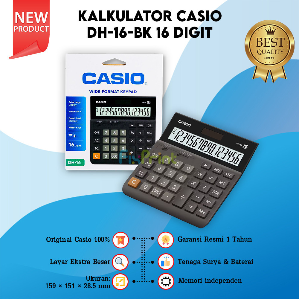

Calculator DH-16 Casio 16 Digit, Kalkulator Kantor 16 Digits New Original