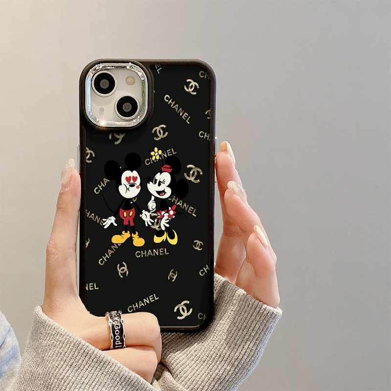 Black soft Chanel Case Brand Colorful Mickey Minnie pattern Supreme Chanel Gucci LV Case For iPhone 