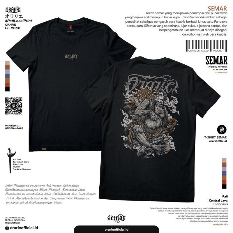 Orarie T Shirt Semar Hitam Kaos Katun Combed 30S