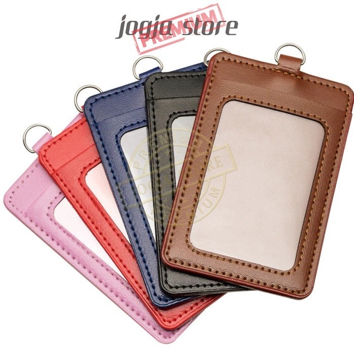 

Lanyard Leather Tempat ID Card Holder Name Tag Bahan Kulit