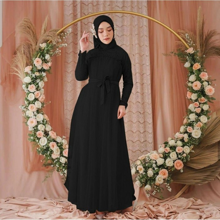 promosi Baju Busana Muslim Gamis Pesta Maxi Dress Mikayla Hitam Terbaru