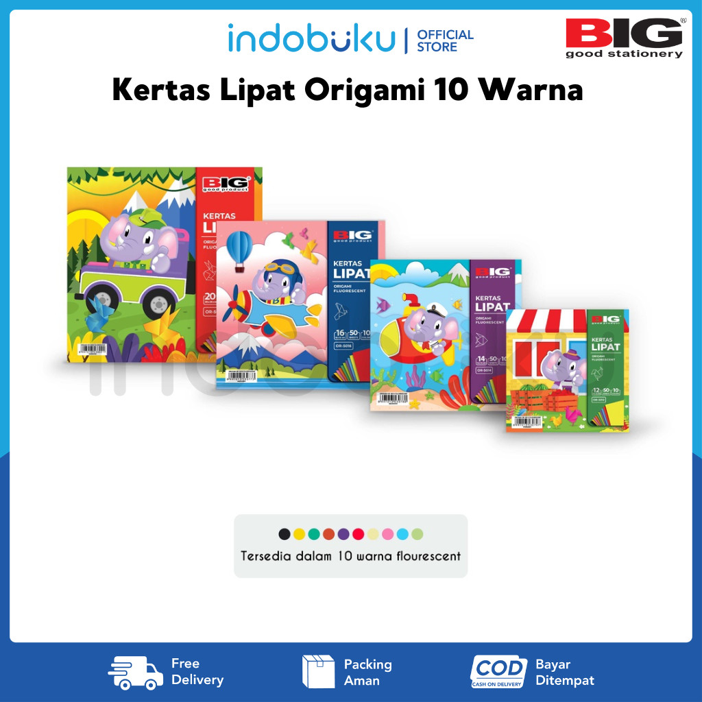 

Kertas Lipat BIG Origami 10 Warna 2 Sisi Isi 50 Lembar