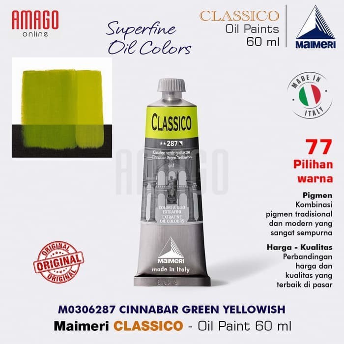 

Cat Minyak Lukis MAIMERI Classico - Oil Paint - Cinnabar Green Yellowish - 60ml - M0306287