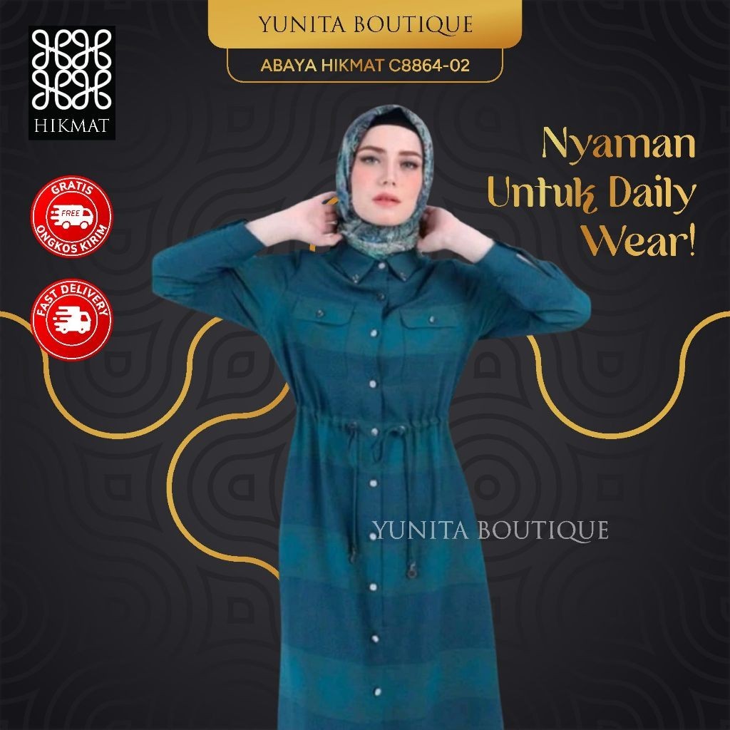 Abaya Hikmat C8864-02 Original Gamis Casual Fashion Wanita Muslim Terbaru Terlaris By Abayahikmat_yunitabutik