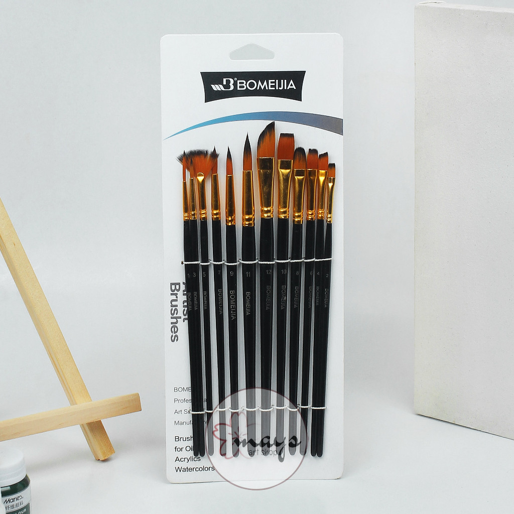 

[PROMO DISKON 50%] [12 Pcs] Kuas Lukis Set Isi 12 Pcs - Premium Quality Artist Paint Brush - Kipas Fan Flat Round Angular Lancip Acrylic Oil Watercolor [BISA COD MURAH]