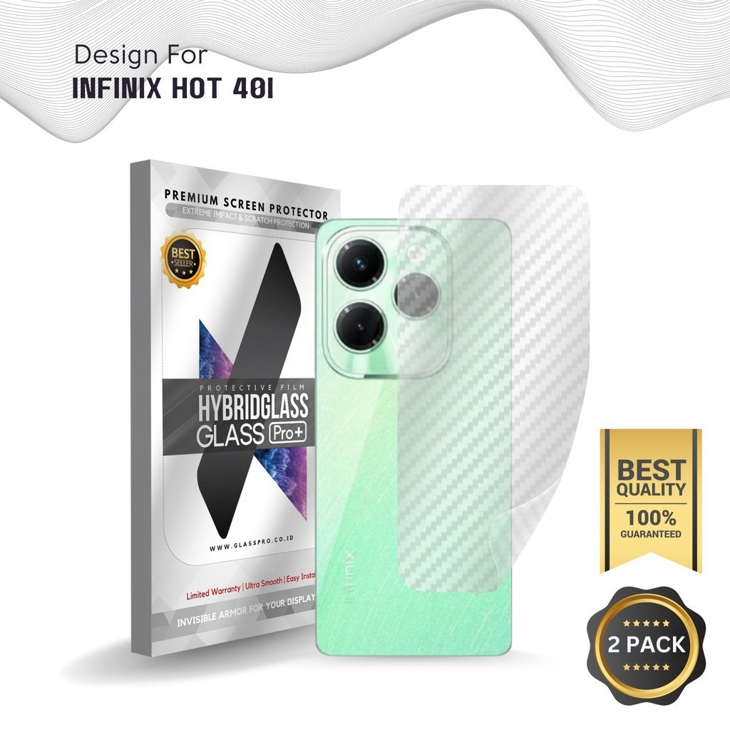 Fiber Guard Screen Protector Infinix Hot 40i Back, 3D Anti Gores Belakang Premium, Carbon Skin Glass