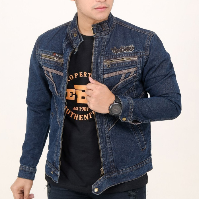 GT65R Terlaris Jaket Jeans Pria Casual Bordir The Bery Denim Premium - Jaket Denim Jumbo Big Size M 