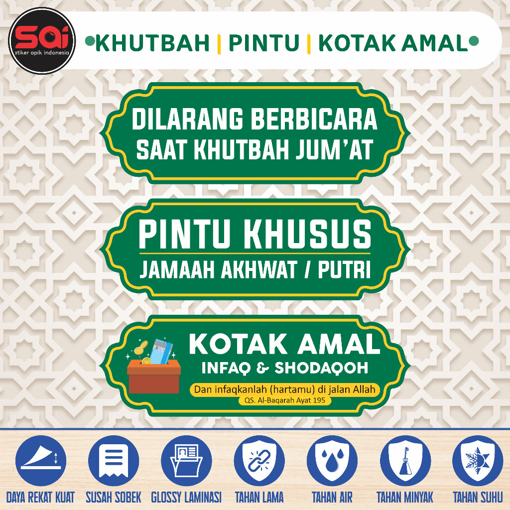 

STIKER VINYL KHUTBAH | PINTU KHUSUS JAMAAH PUTRI | KOTAK AMAL LAMINASI GLOSSY