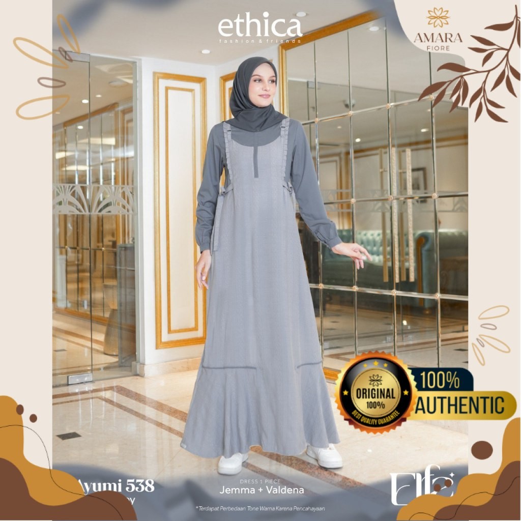 Gamis Polos Wanita Abu Abu Sarimbit Lebaran Terbaru 2025 Ethica Ayumi 538 Elfa 310/311 Original