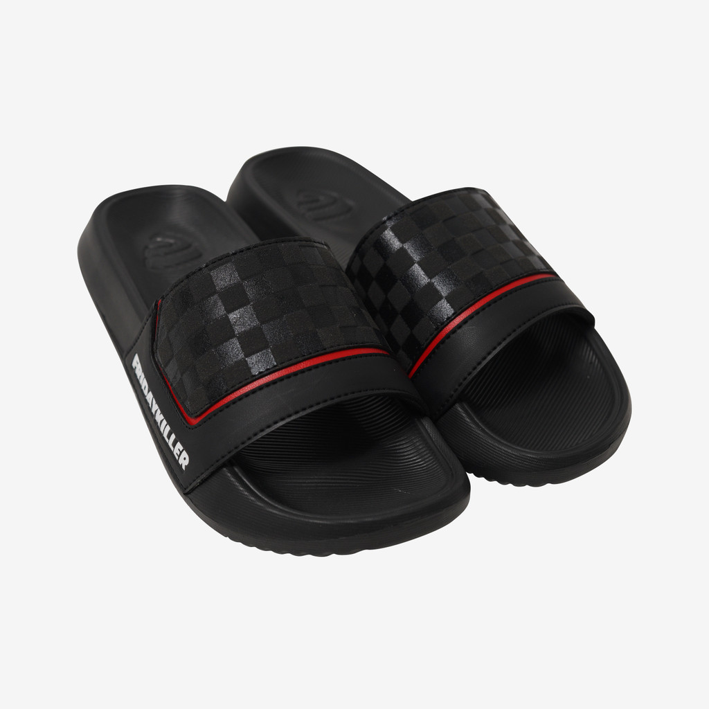 SANDAL SLIDE SIMPLE CASUAL PRIA WANITA CHECKERBOARD HITAM FRIDAY KILLER | MC HIZE BRED