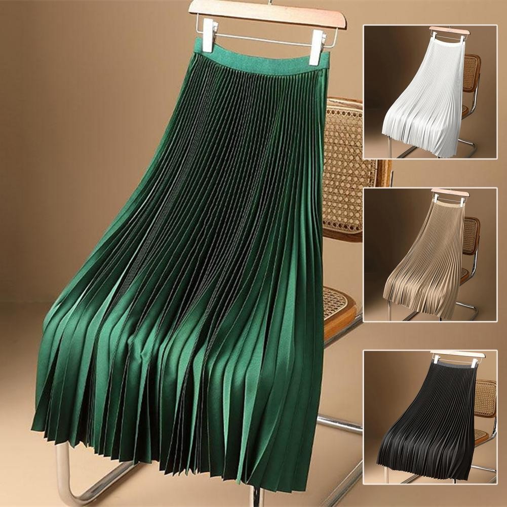 Vintage Midi Skirt Comfortable Long Skirt Elegant Women's Vintage Pleated A-line Midi Skirt with Wid
