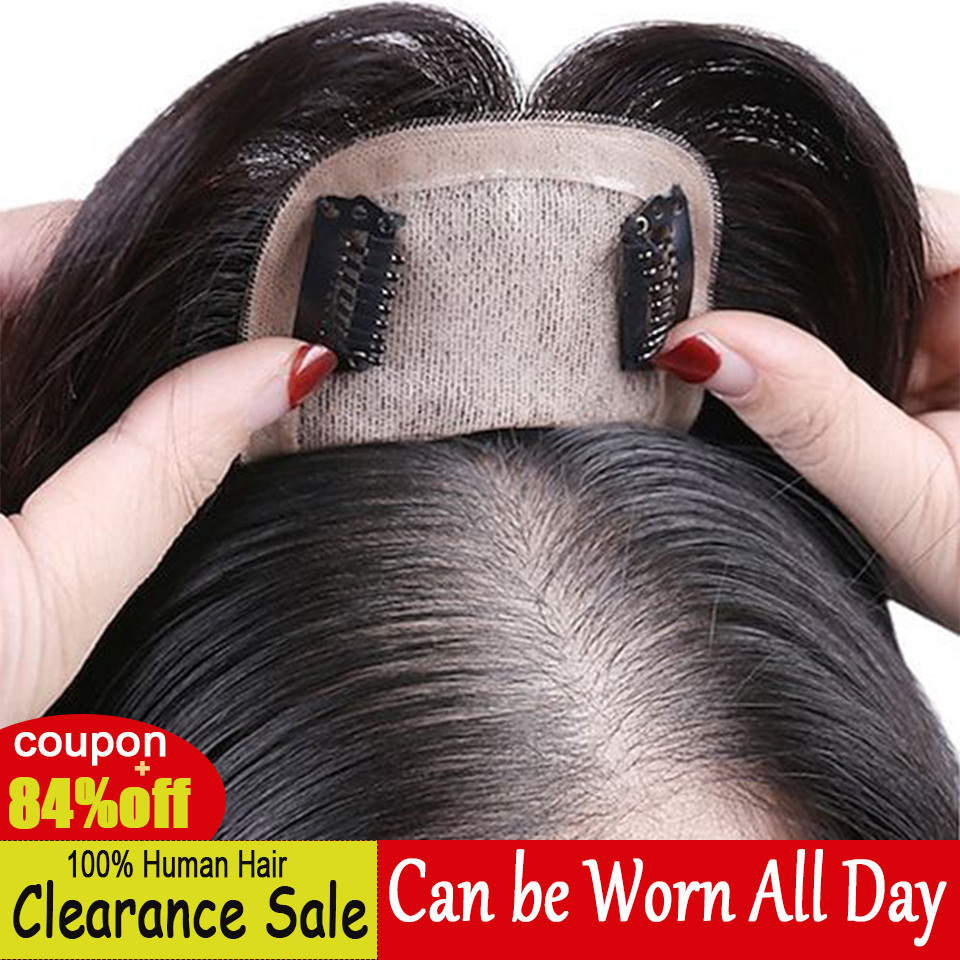 Dazzeal Topper Human Hair Clips For Women 10x12cm Natural Human Hair Topper 100% Handmade Natural Ha