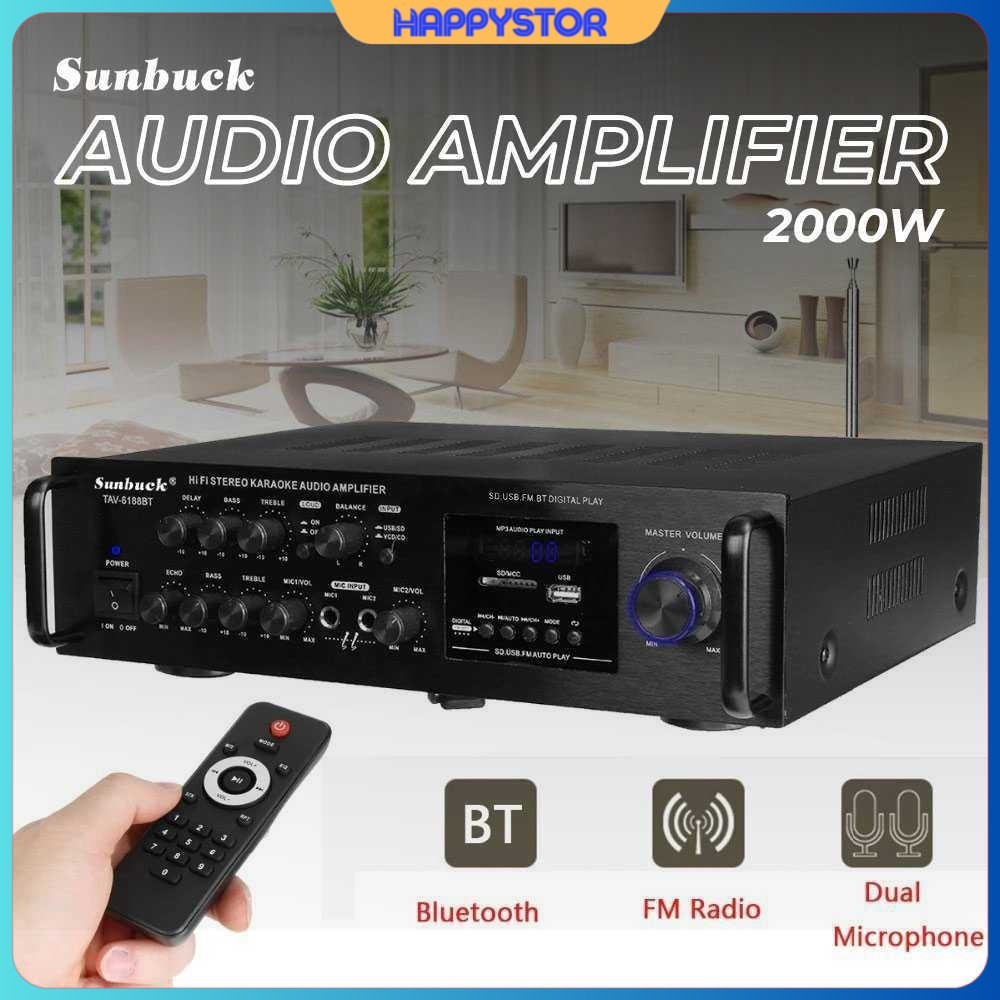 Sunbuck Bluetooth EQ Audio Amplifier Home Theater FM 2000W - TAV-6188BT