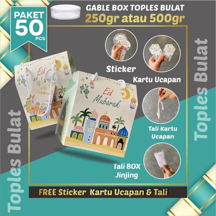 

Hampers Ramadhan Idul Fitri Kekinian Unik Murah Keren / 50pcs Gable Box Lebaran Tali jinjing/ Box Hampers Kue Kering Idul Fitri Toples Bulat / WHITE PINK (Paket 50pcs)