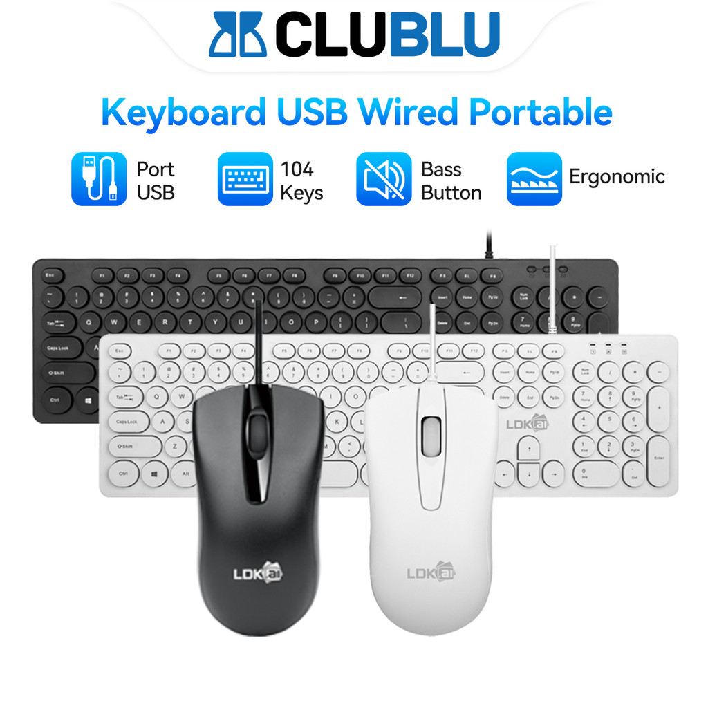 <CLUBLU> Keyboard Dan Mouse Kabel Set Ergonomic Lucu Office Kualitas Terbaik Komputer Laptop USB