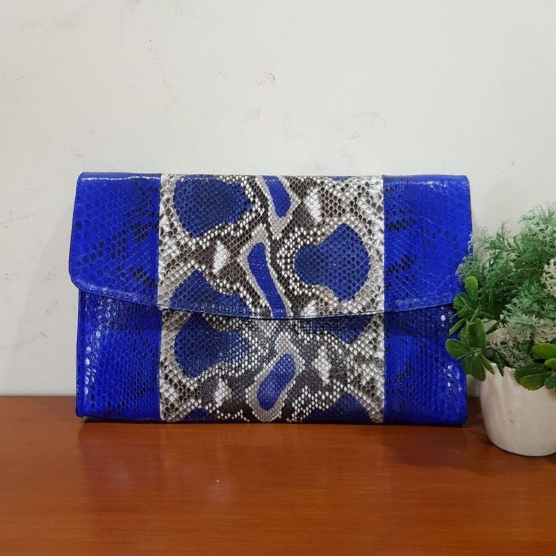 Tas Kulit Ular Piton Asli Wanita CLUTCH PRIZI ZIP KULIT ULAR PITON