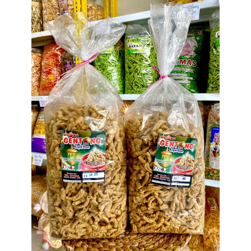 

READY STOK kripik usus ORI GENTONG/usus gentong/usus renyah/gurih/camilanku/kripik