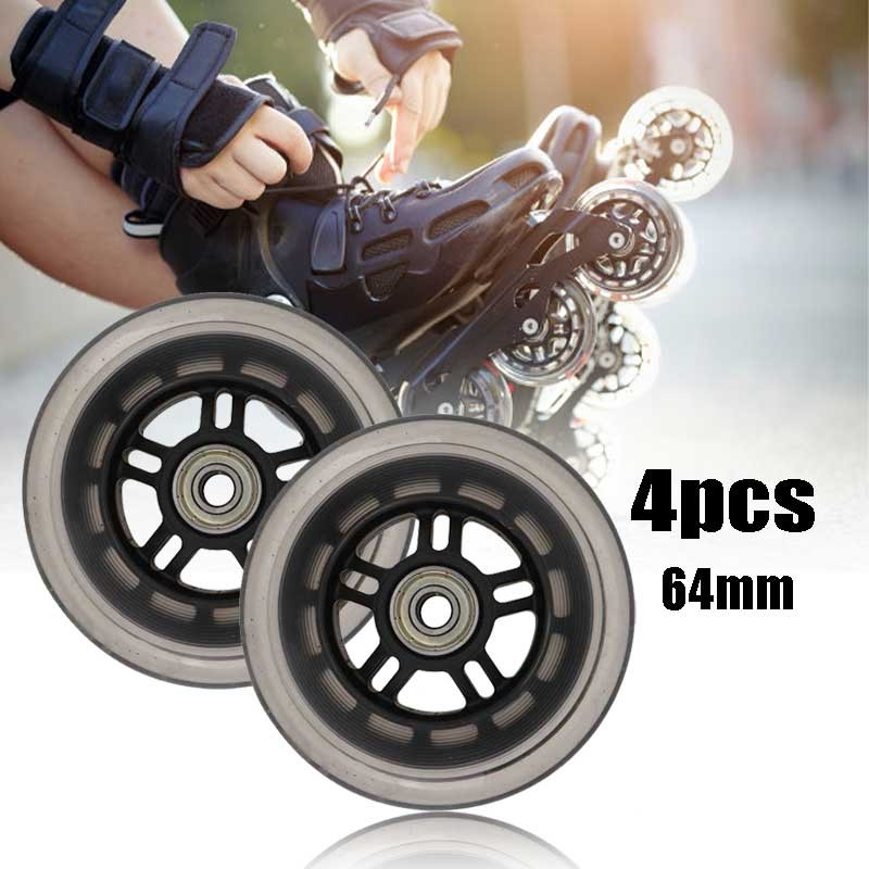4pcs/Set Roda Sepatu Roda Ban Wheels 64mm Roda Inline Skate / Inline Multifungsi Karet (Roda+Bearing