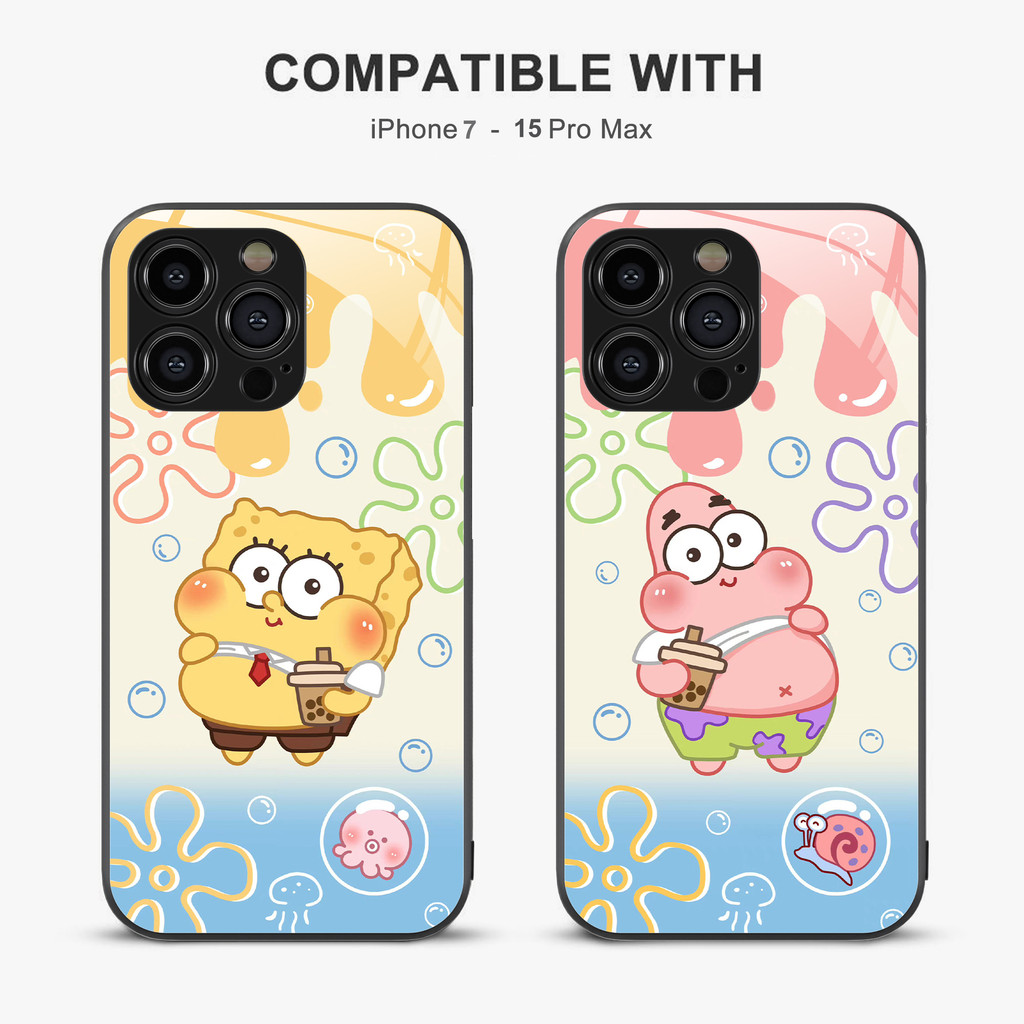 Casing Couple Spongebob untuk iPhone 16 15 14 13 12 mini 11 Pro Max Xr Xs Se 8 7 Plus 6 6s Case Lucu