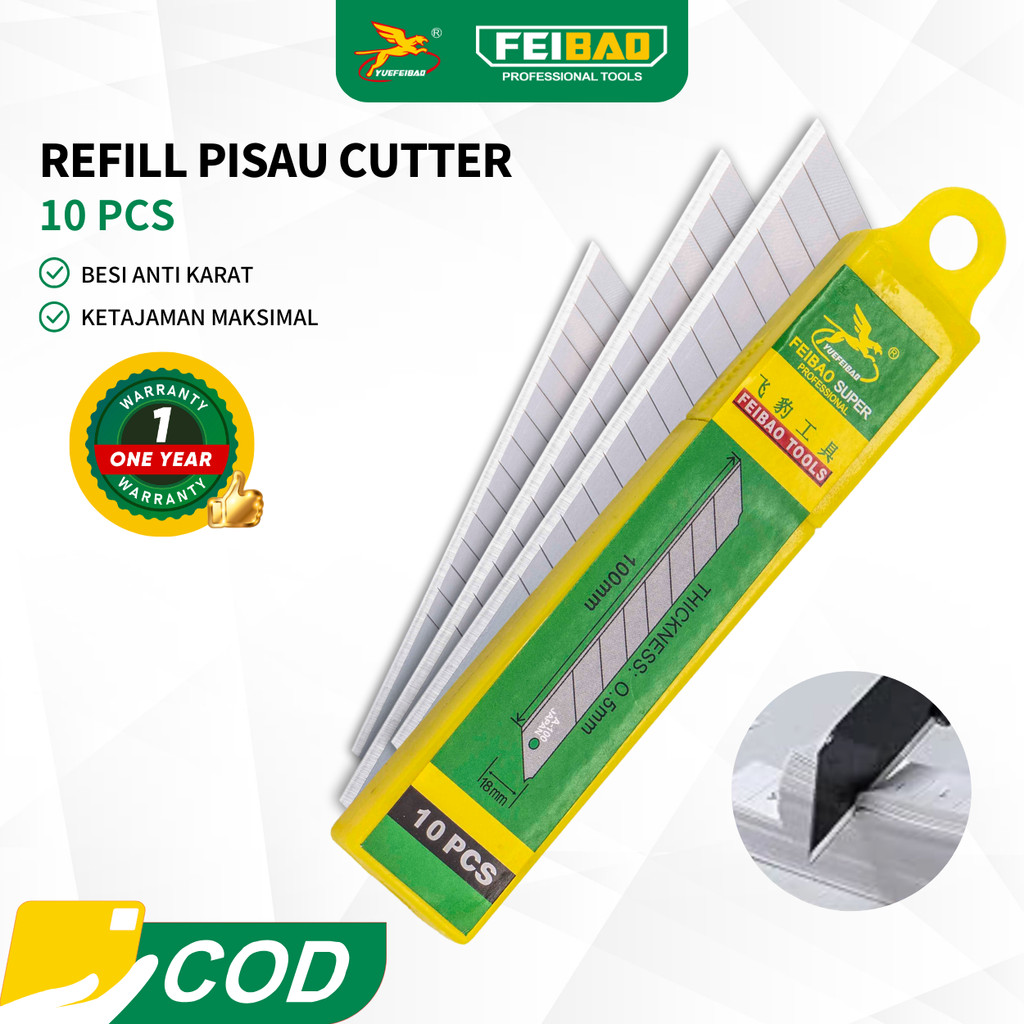 

Feibao Refil Isi Pisau Cutter / Isi Ulang Cutter / Knife Blade Refill 10 PCS / 14 Bagian / F32-0098A
