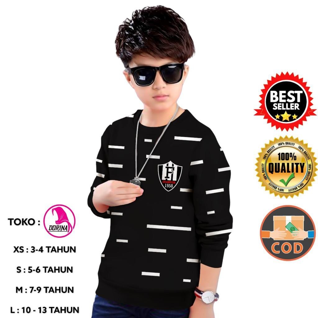 SALE 12.12 | Baju Anak laki laki 3 - 13 tahun Kaos Anak Lengan Panjang Garis Logo Sweater anak laki 
