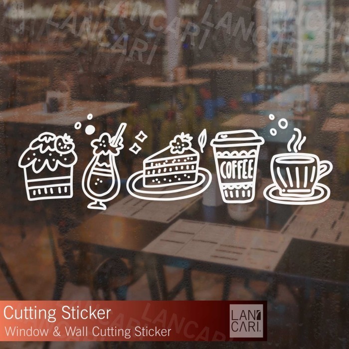 Sticker cutting Icon Logo Kopi Cake Ice Dekorasi Toko Resto Cafe Shop
