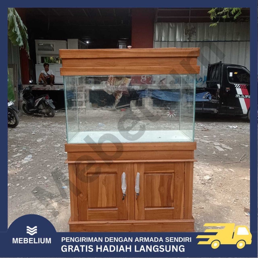 [Jabodetabek] Lemari Aquarium Jati 90 Cm Untuk Hewan Akuatik / Meja Akuarium Full Set Bahan Kayu Jat