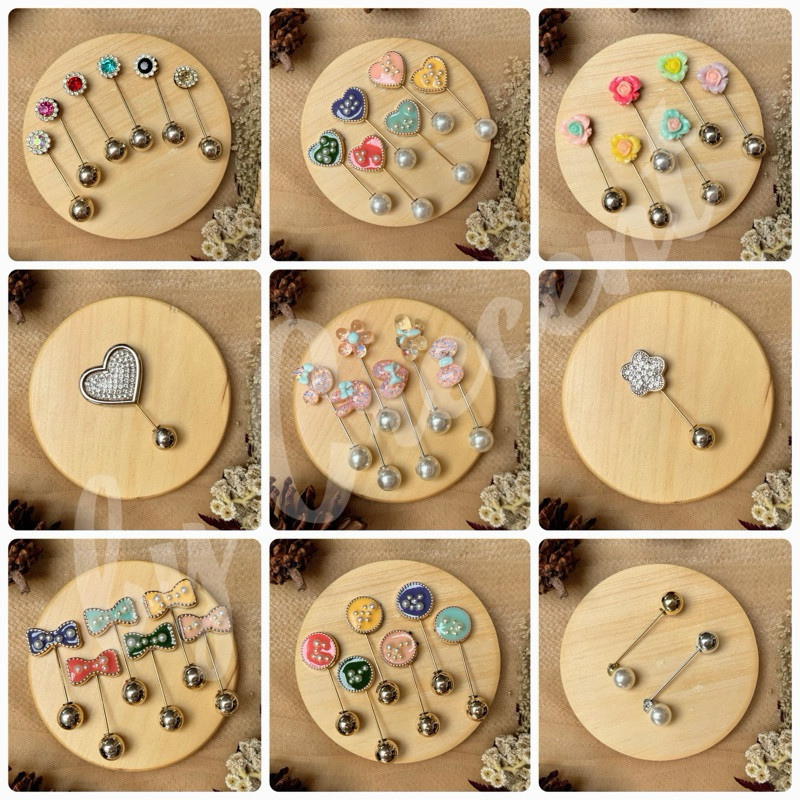 Bros Tuspin Pin Peniti Premium untuk Hijab Jilbab Kerudung Ala Korea Bentuk Karakter Mutiara Bunga K