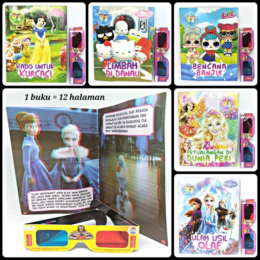 SATUAN 1 BIJI  BUKU CERITA ANAK 3D + KACAMATA 3 DIMENSI - STORY BOOK KARAKTER