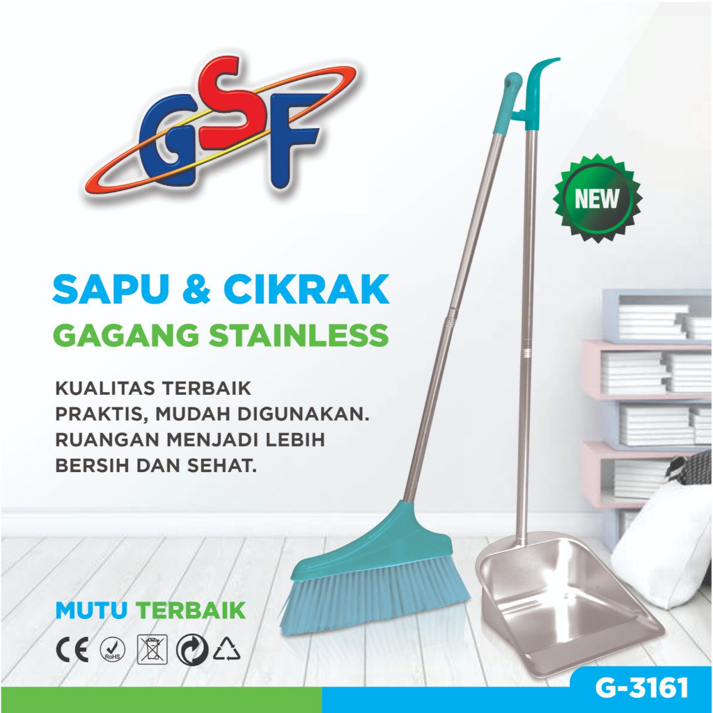 [BISA COD] Sapu Lantai Nylon Broom Fan Q2 823 Sapu Nylon dan Cikrak Stainless GSF 3161