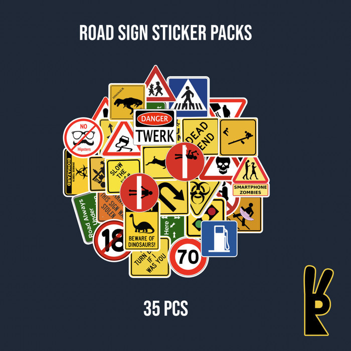 

Sintias Road Sign Sticker Pack 35Pcs | Stiker Laptop Helm Instrumen Koper
