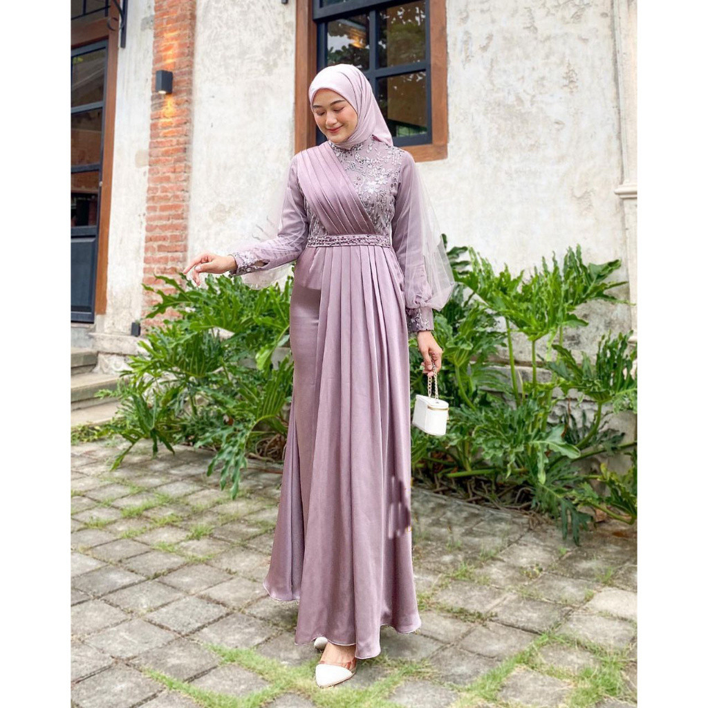 Gamis Pesta Mewah Adeva Dress Baju Pesta Muslim Seragaman Bridesmaid Dress Brokat Mewah Elegan
