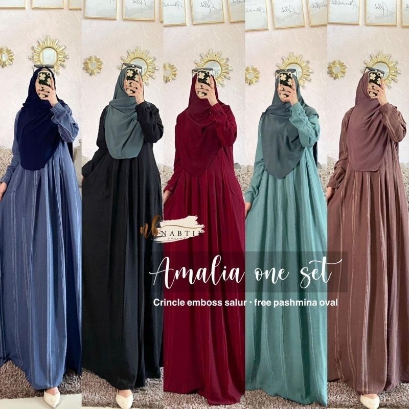 BAJU LEBARAN COUPLE KELUARGA SARIMBIT MURAH PREMIUM / gamis set hijab Amalia set syari mewah origina