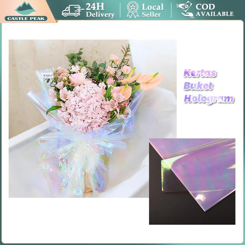 

20pcs Cellophane Hologram rol Plastik OPP holographic rainbow transparent pelangi kertas bunga wrapping paper