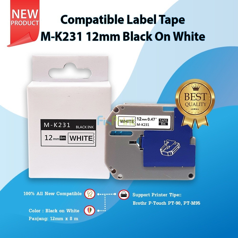 

Compatible Label Tape M-K231 12mm Black On White Silver Green Yellow Blue Casette MK 231 531 631 731 931 12mm X 8mm Printer Brothr P-Touch PT-90 PT-M95