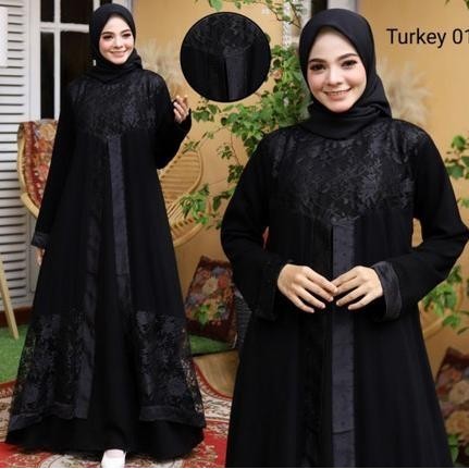 Gamis Mewah Dress Abaya Hitam Dubai Turkey Arab Turkey 01 - S