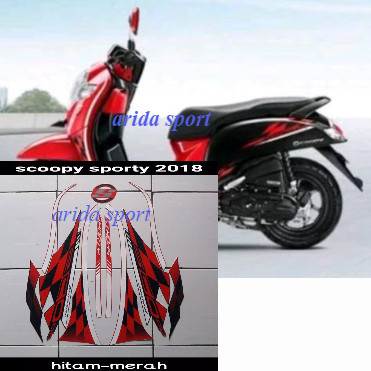 Stiker Striping   scoopy fi led sporty 2018 hitam merah putih motif striping original scoopy