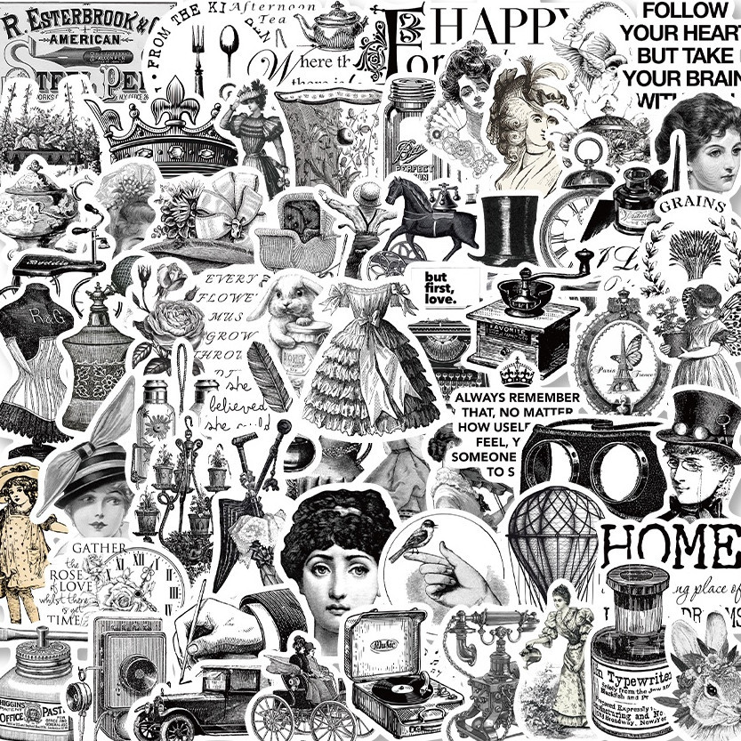 

PROMO25 Pcs Stiker Hitam Dan Putih Antik Dihiasi Dengan Indah Akun Tangan Cangkir Air notebook Dekoratif Tahan Air Stiker HELLO.NUZA