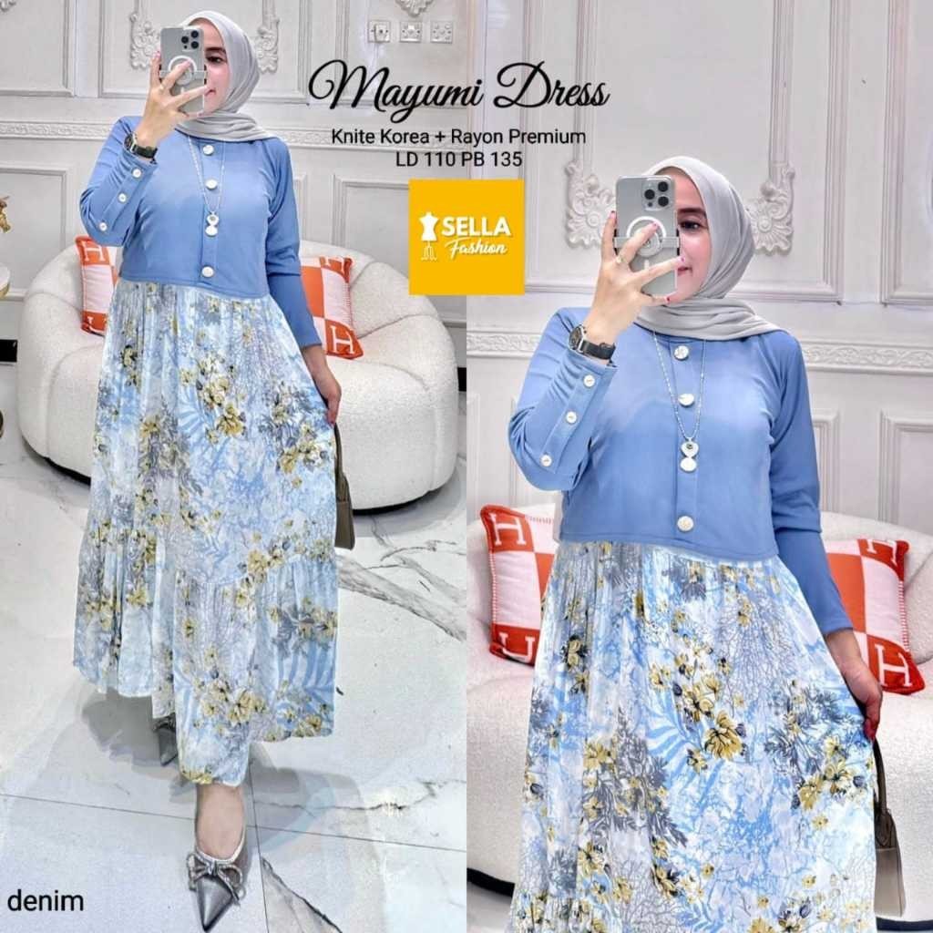 gamis knit mix rayon mayumi dress by sella ld 110