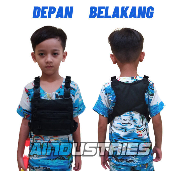 Tas Dada Tactical Anak chest bag Polisi Cilik TNI Army Rompi Anak - Hitam